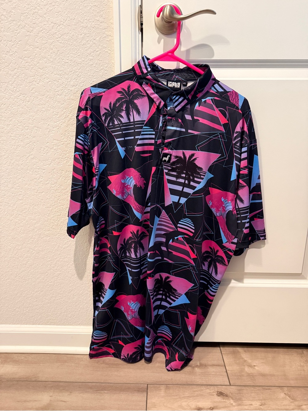 Lofty Llama Men's Black, Pink & Blue Tropical Graphic Polo
